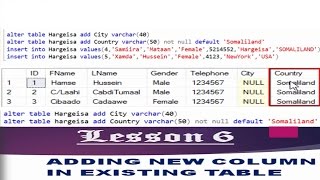 Lesson:6 Adding new column in existing table Afsoomali