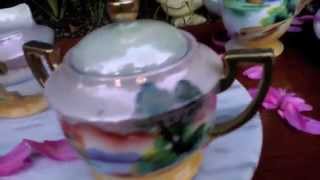 1930'S NORITAKE CHIKARAMACHI EGG SHELL HAND PAINTED COFFEE SET ~ JAPAN