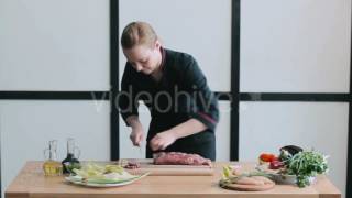 Cook Cutting Veal Meat - Stock Footage | VideoHive 15350543