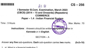 Indian Financial System || B.Com 1st Sem Indian Financial System Question paper 2023