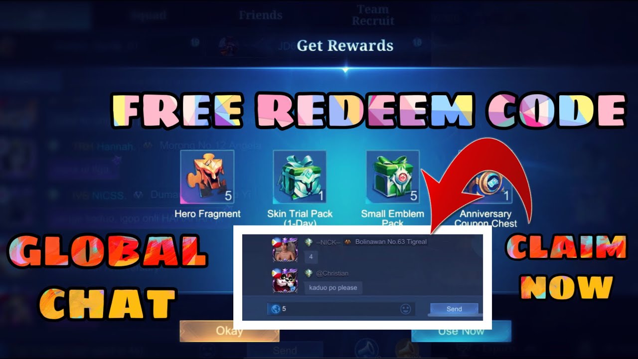 ML FREE REDEEM Code Rewards in Global chat Mobile Legend NEW UPDATE