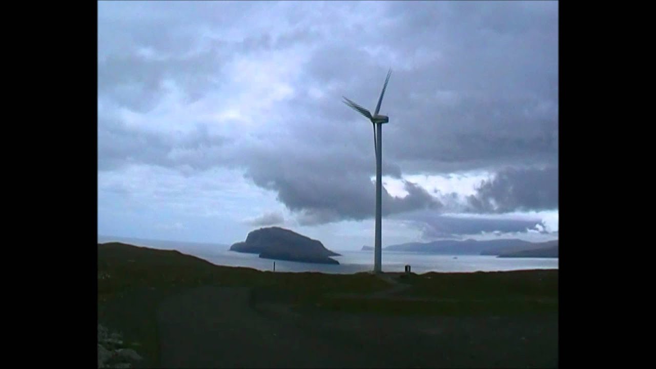 Wind Turbine and Nolsoy, Faroe Islands