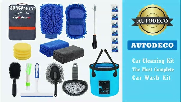 22Pcs Car Wash Cleaning Tools Kit Car Detailing Set with Blue Canvas Bag  Collapsible Bucket Wash Mitt Sponge Towels Tire Brush Window Scraper Duster  Complete Interior Car Care Kit 