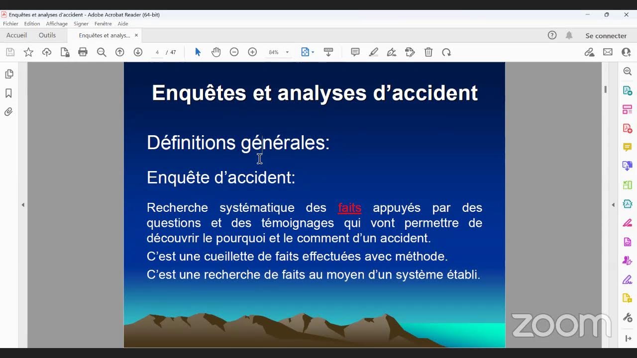 Zoom meeting sur Enquêtes et Analyse des accidents et Incidents