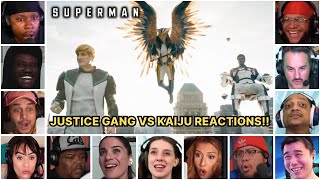 Reactors Reacting To Justice Gang VS Kaiju Fight Scene | Superman Movie Reaction Mashup