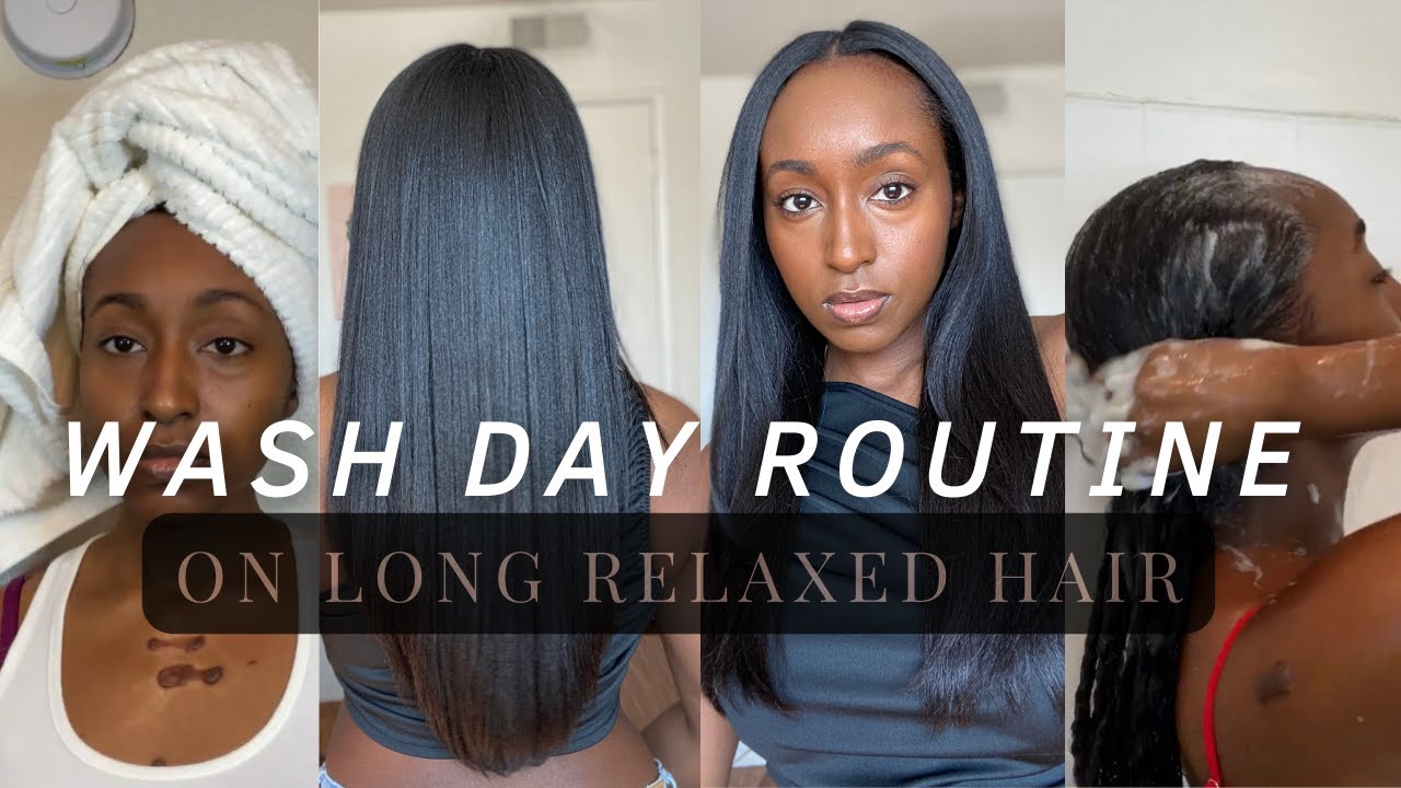 RELAXED HAIR Wash Day + Flat Iron Routine Long Hair YouTube