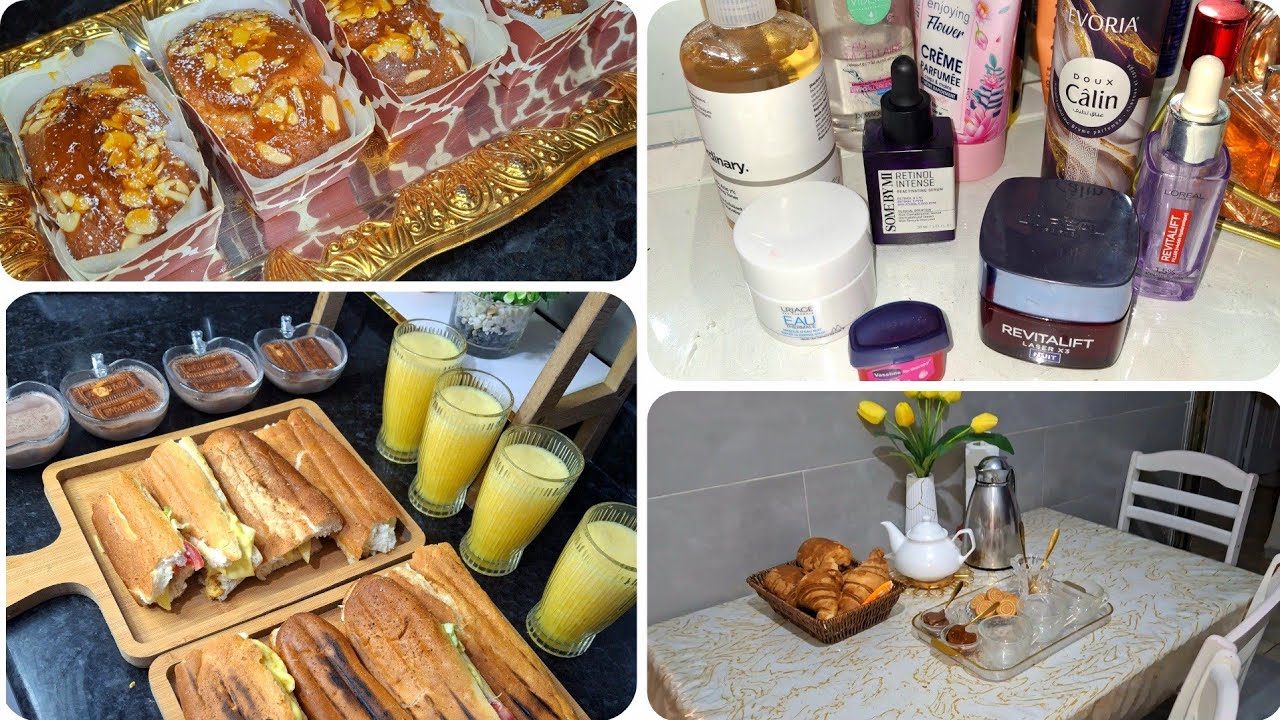 روتيني الصباحي و المسائي لام عاملة❤ يوم كامل معي✅عشاء سريع سوندويش ماريني/ميني كيك للقهوة