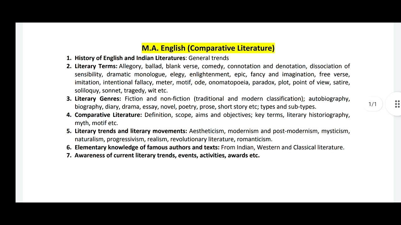 CUCET ENTRANCE SYLLABUS MA ENGLISH COMPARATIVE LITERATURE || CUCET SYLLABUS MA ENGLISH