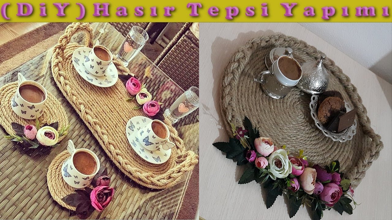 Herkese Merhabalar Yine Bir Kendin Yap Organizer Diy Halat Ipten Ceyizlik Tepsi Yapimi Hasir Ipten C Elisi Fikirleri Kendin Yap Fikirleri Kavanozda Hediyeler