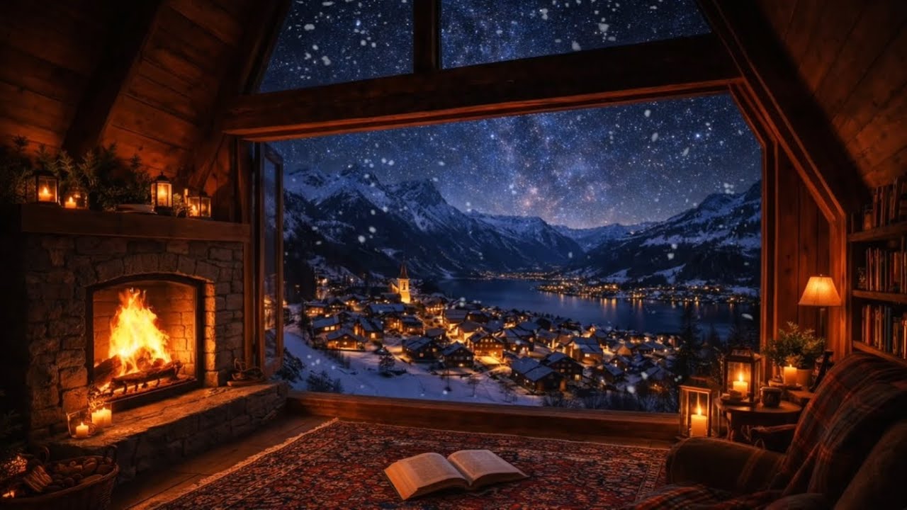Cozy Fireplace Sounds 🔥 Winter Night Ambience | Relax, Sleep, Study