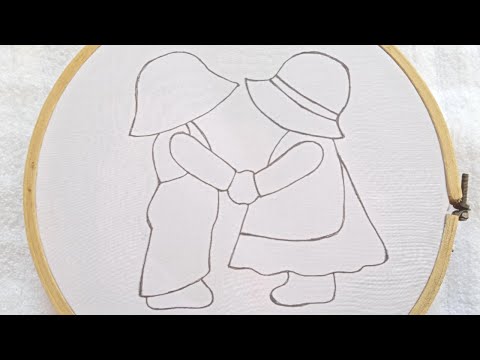 Little boy and girl holding hands:hand embroidery cute and easy designs