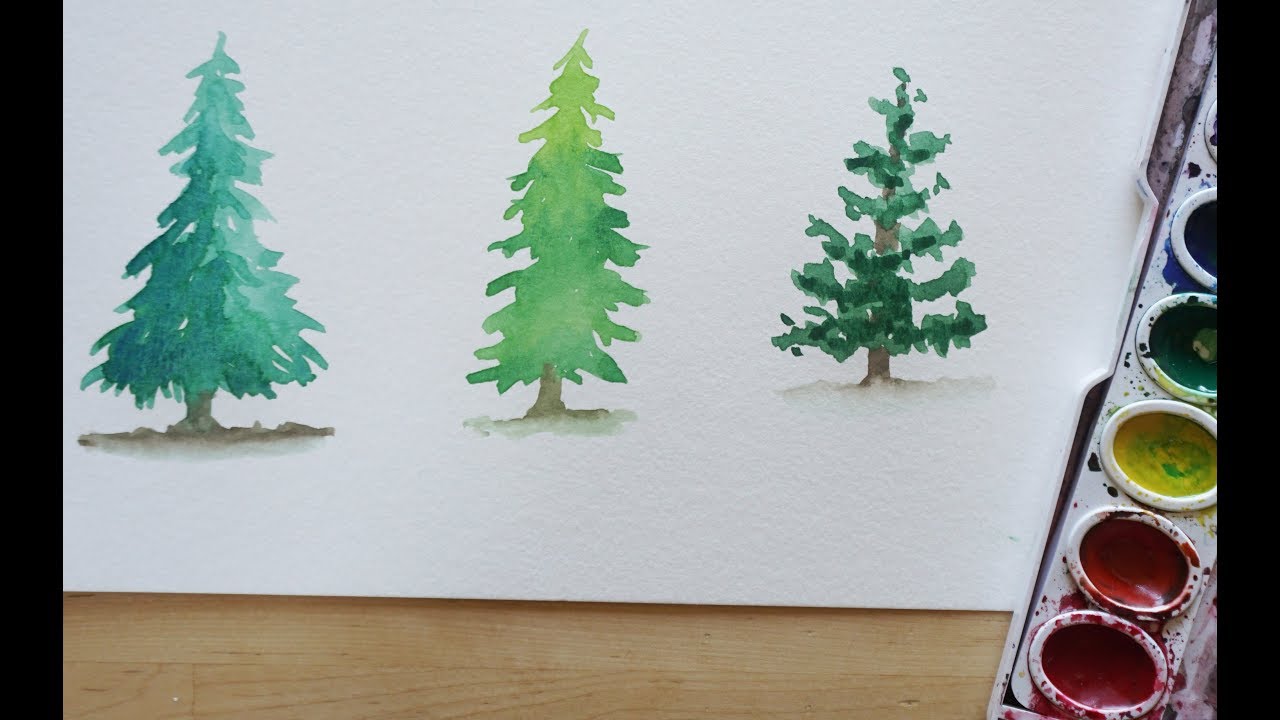 4 TECHNIQUES to paint Pine BRANCHES » Easy watercolor pine tree