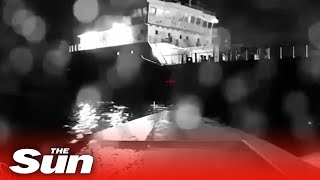 Moment Ukrainian drone hits SECOND Russian warship in 24 hours in Black Sea fleet