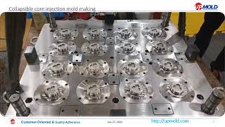 Collapsible core injection mold making at Upmold