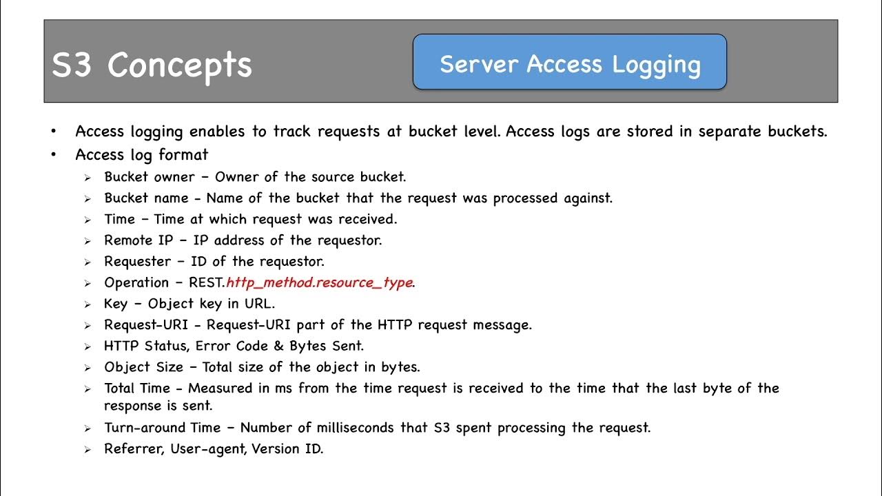 9 8 Performance Optimization in S3, Server Access Logging YouTube
