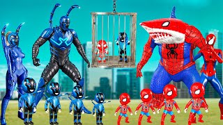 FAMILY IRON SHARK SPIDER-MAN VS FAMILY BLUE BEETLE V2, Rescue SUPER-GIRL | LIVE ACTION STORY