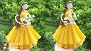 DIY Crepe paper  princess doll home decoration idea , easy paper princess doll