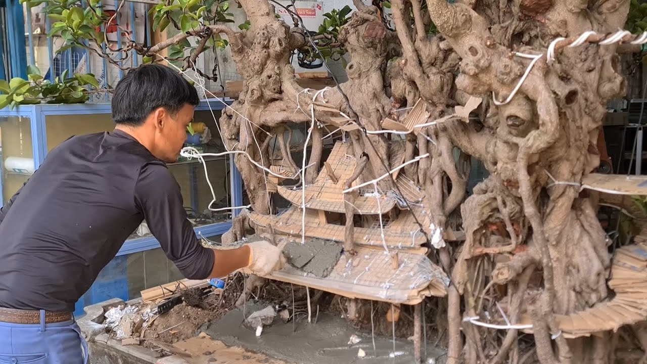 Phối ghép tiểu cảnh nhà cổ cho cây si già - youtube