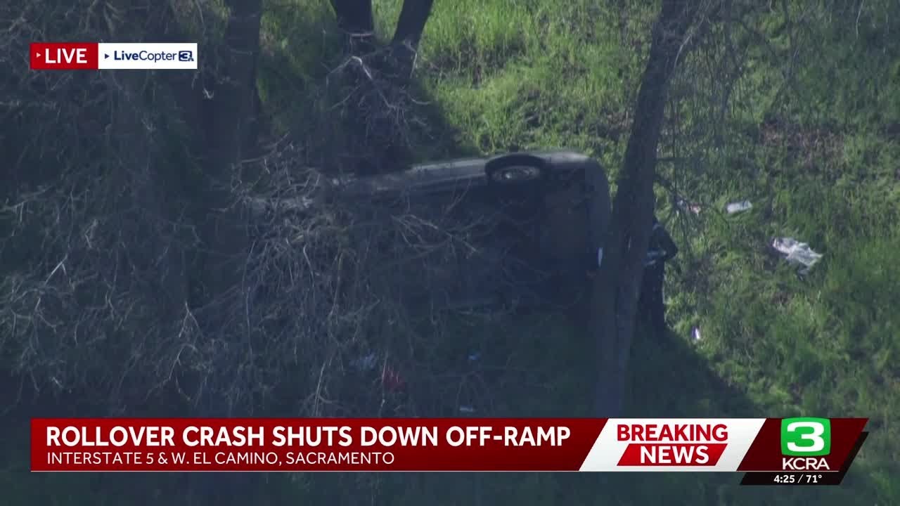 Rollover crash shuts down I-5 off-ramp in Sacramento - YouTube