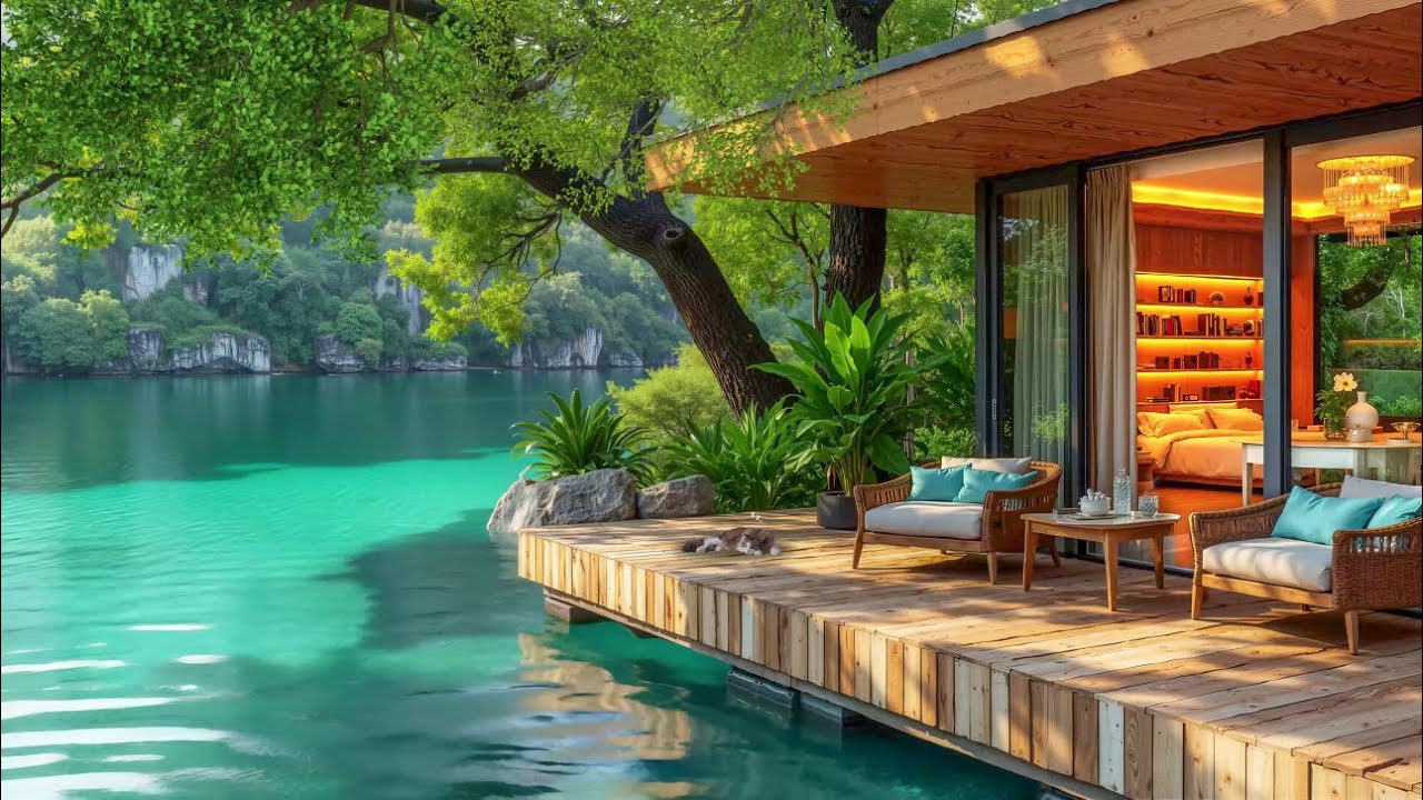 Cozy Lakeside Retreat & Positive Jazz 🌾 Happy Jazz Instrumental Music for Uplifting Your Moods