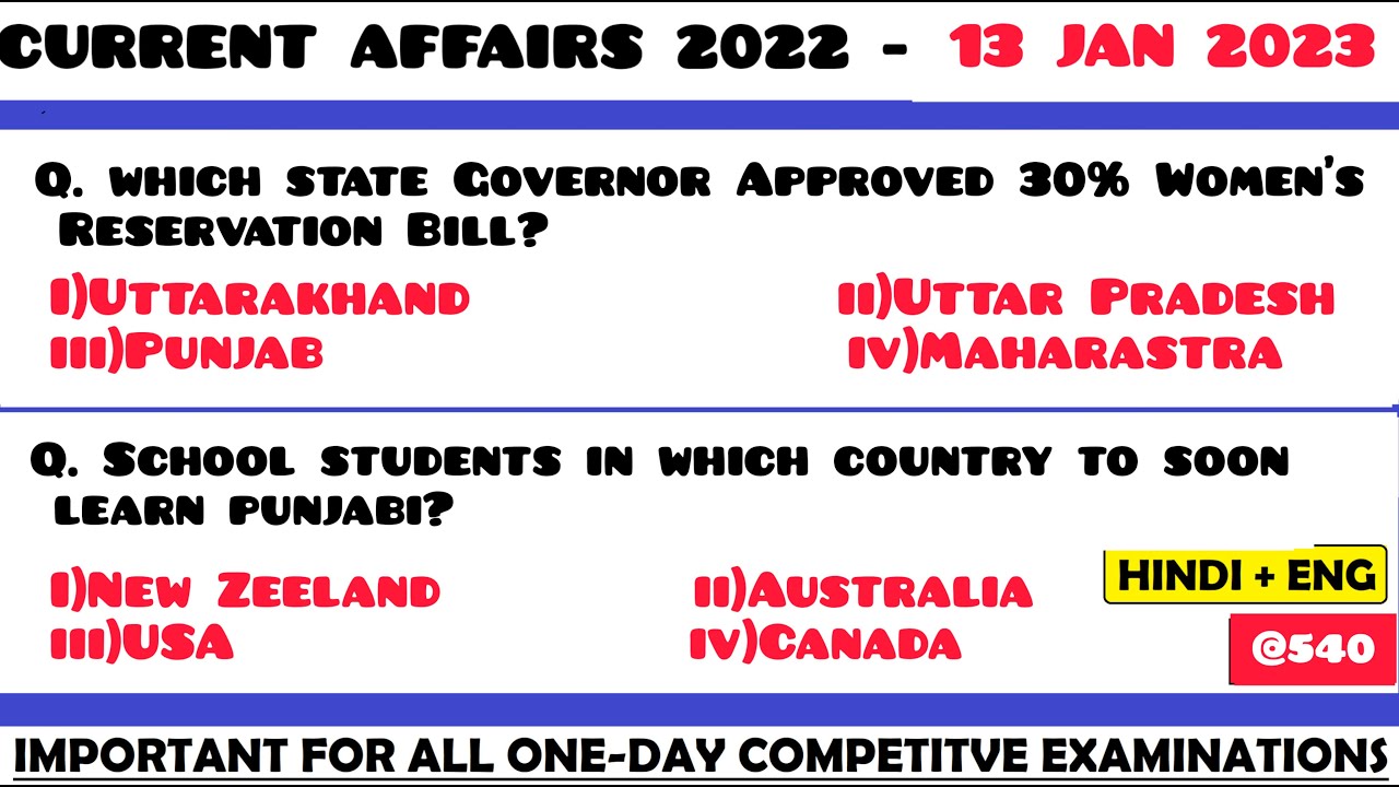 13 January 2023 Current Affairs Questions | Daily Current Affairs ...