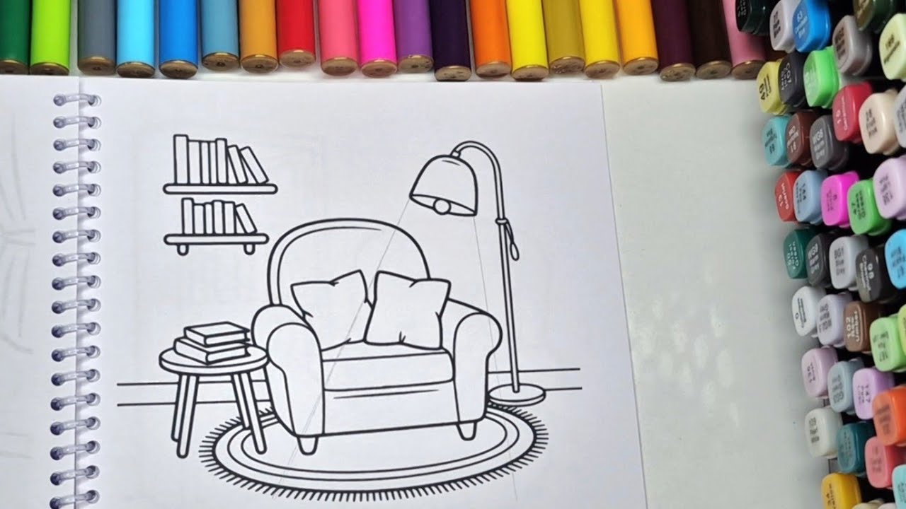 ASMR Color with Me | Super Cozy Reading Corner Coloring Book for Relaxation | Calm Rainy Vibes