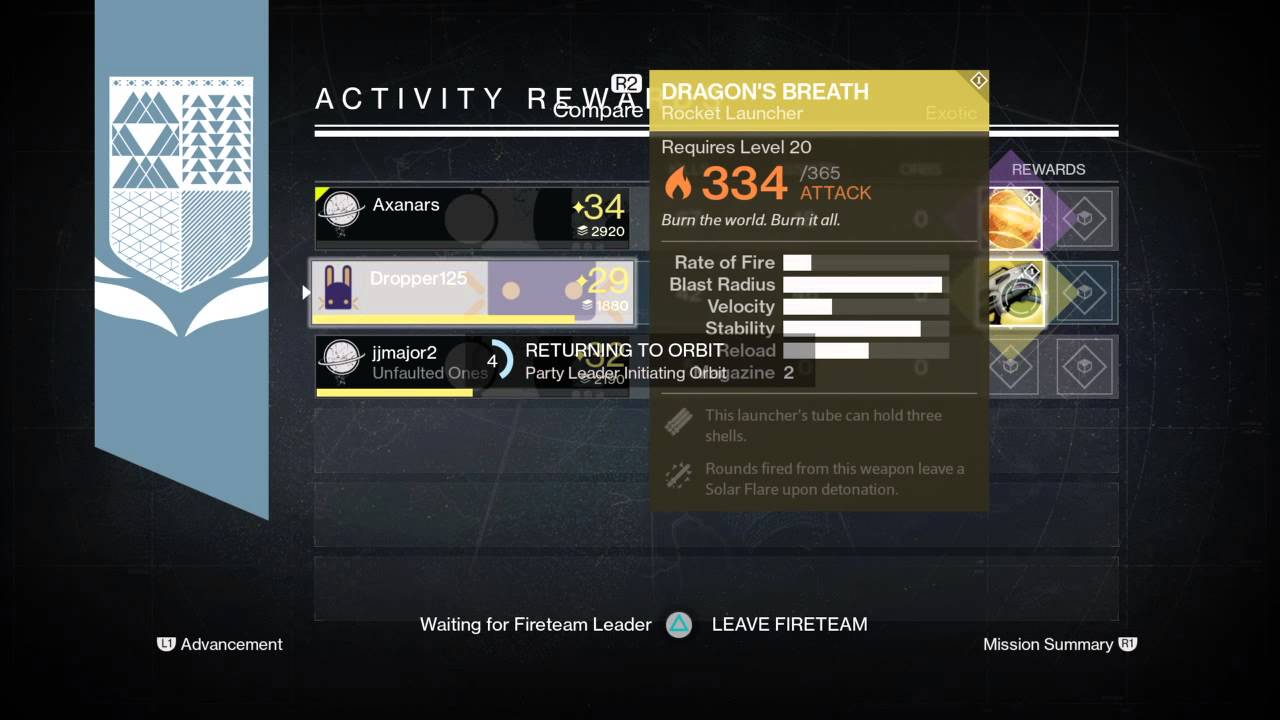 Destiny NightFall Reward