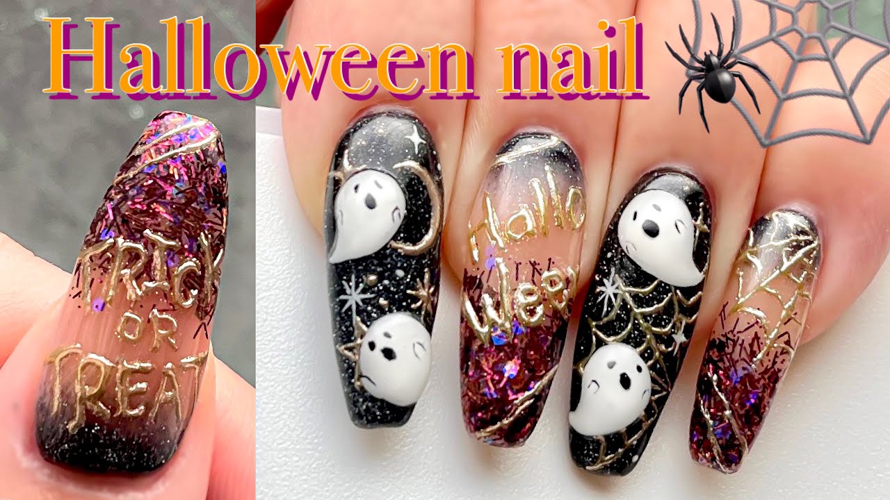 ハロウィンネイル🎃👻💜/ポリジェル/ロングネイル/派手ネイル