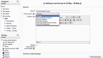 Moodle - Adding a survey activity