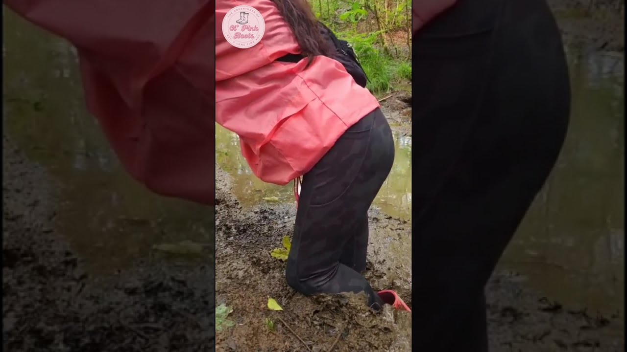 My rubber boot fell off in a deep mud trail! 