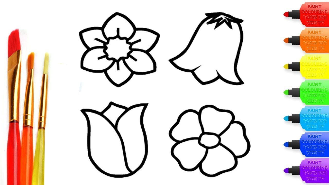 How to draw spring flower coloring page for kids I learn coloring book