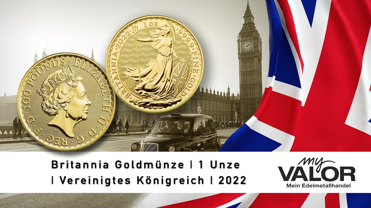 Die neue Britannia Goldmünze 2022, 1 oz Gold Bullion Coin New, Royal Mint, 999,9 Fine Gold, myVALOR