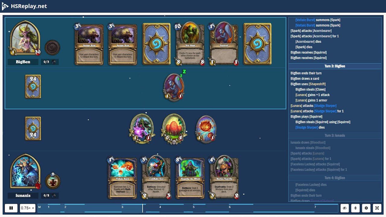 ProGaming - Hearthstone, Murloc Shaman(4) vs Token Druid(4) by BigBen and lunaxis, Ranked - Stand...