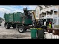 Bay disposal peterbilt heil starr side loader garbage truck on heavy beach trash