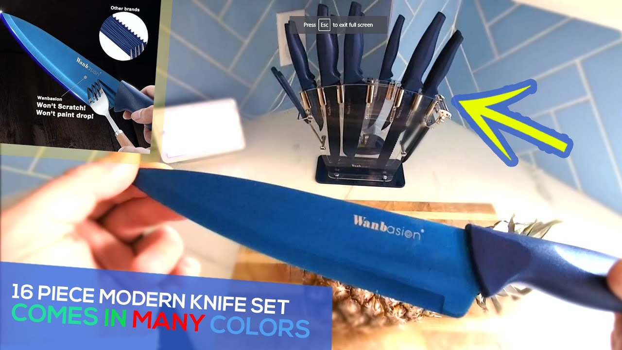 Wanbasion 16 Pieces Blue Kitchen Knife Set Dishwasher Safe, Professional Chef  Kitchen Knife Set, Kitchen Knife Set Stainless Steel with Knife Sharpener  Peeler Scissors Acrylic Block 