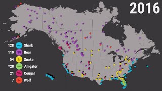 Map of Fatal, Wild Animal Attacks in the US and Canada From 1900 to 2020