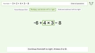 Master Order of Operations: Solve -3*2+4*3-8