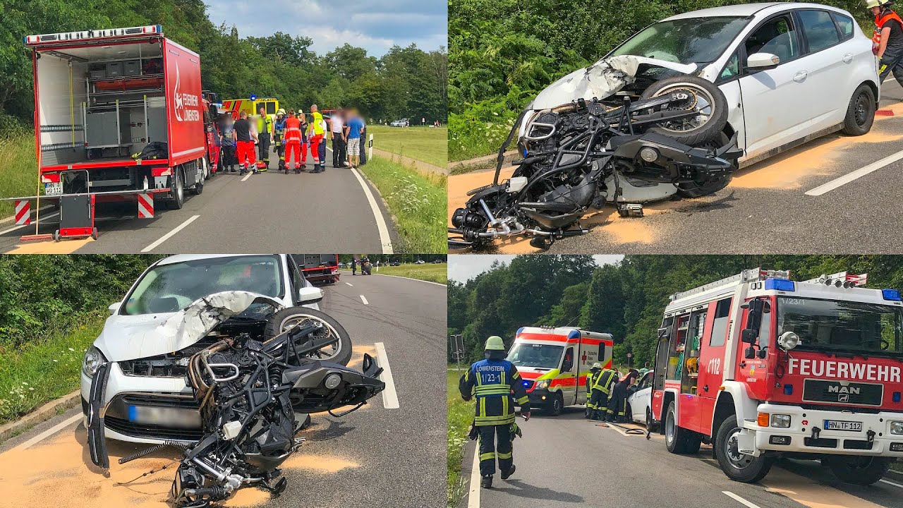 ++ TÖDLICHER UNFALL: MOTORRAD BOHRT SICH IN PKW ++ BIKERIN KOMMT UMS LEBEN | FEUERWEHR IM EINSATZ