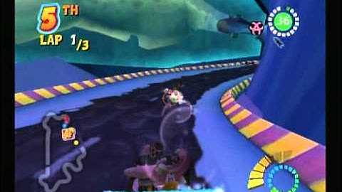 Crash TagTeam Racing Walkthrough part #13 -  racing in the prehistoric-never trust snow apes-4th gem