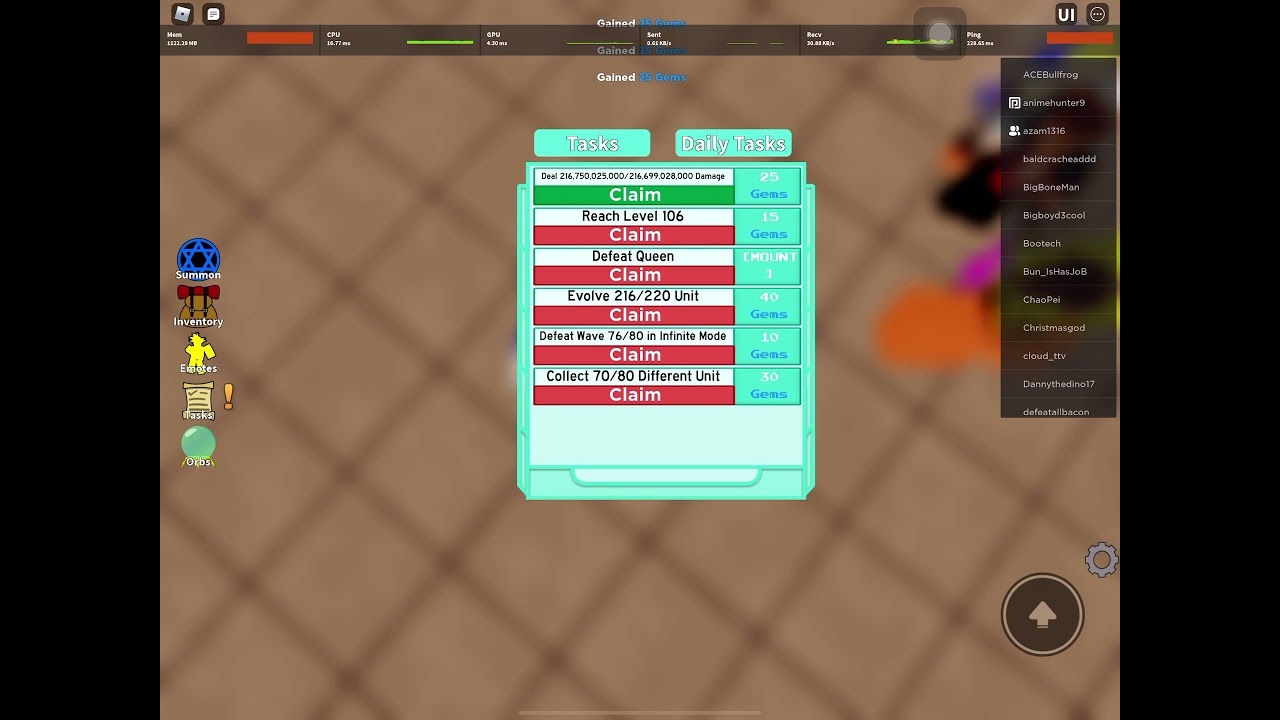 im Ipad and the new damage task just add 2 billion damage from the last update only 900 gems earned