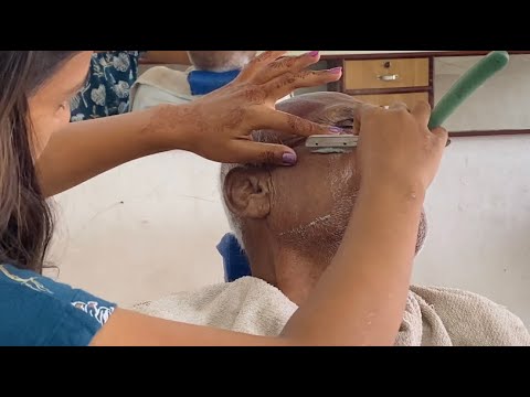 Old Men S Face Shave By Girl Barber Miss Barber