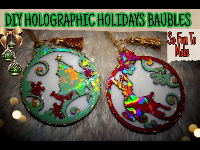 DIY Iridescent Holographic Tree Ornaments - A Bubbly Life