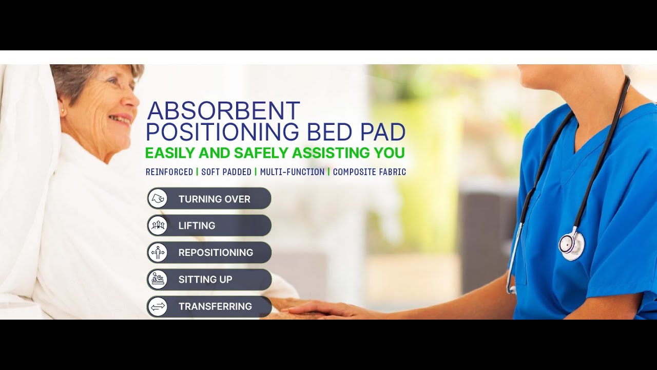 Washable Positioning Bed Pad with Handles–Reusable Incontinence Pads for Seniors & Bedridden Patient