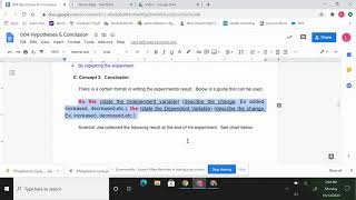 How to write the Experimental Hypothesis and Conclusion