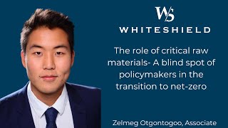 Zelmeg Otgontogoo, Associate at Whiteshield, discusses "The role of critical raw materials"