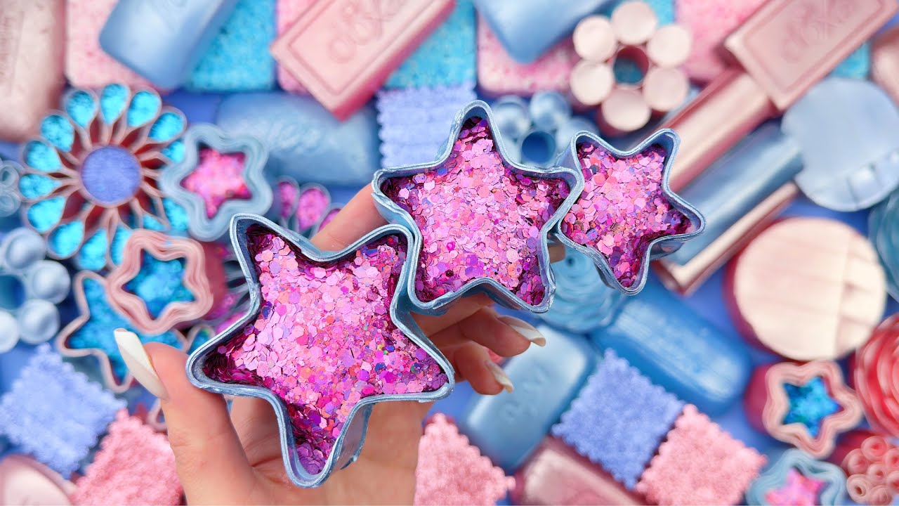 [ASMR] Soap boxes with glitter foam and starch★Crushing soap ★4K★ 비누를 부수다