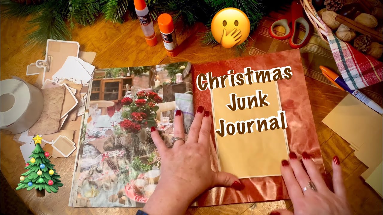 ASMR Christmas Junk Journal (No talking) Stickers/Card stock/Paper Crinkles/Cutting/Magazine salvage