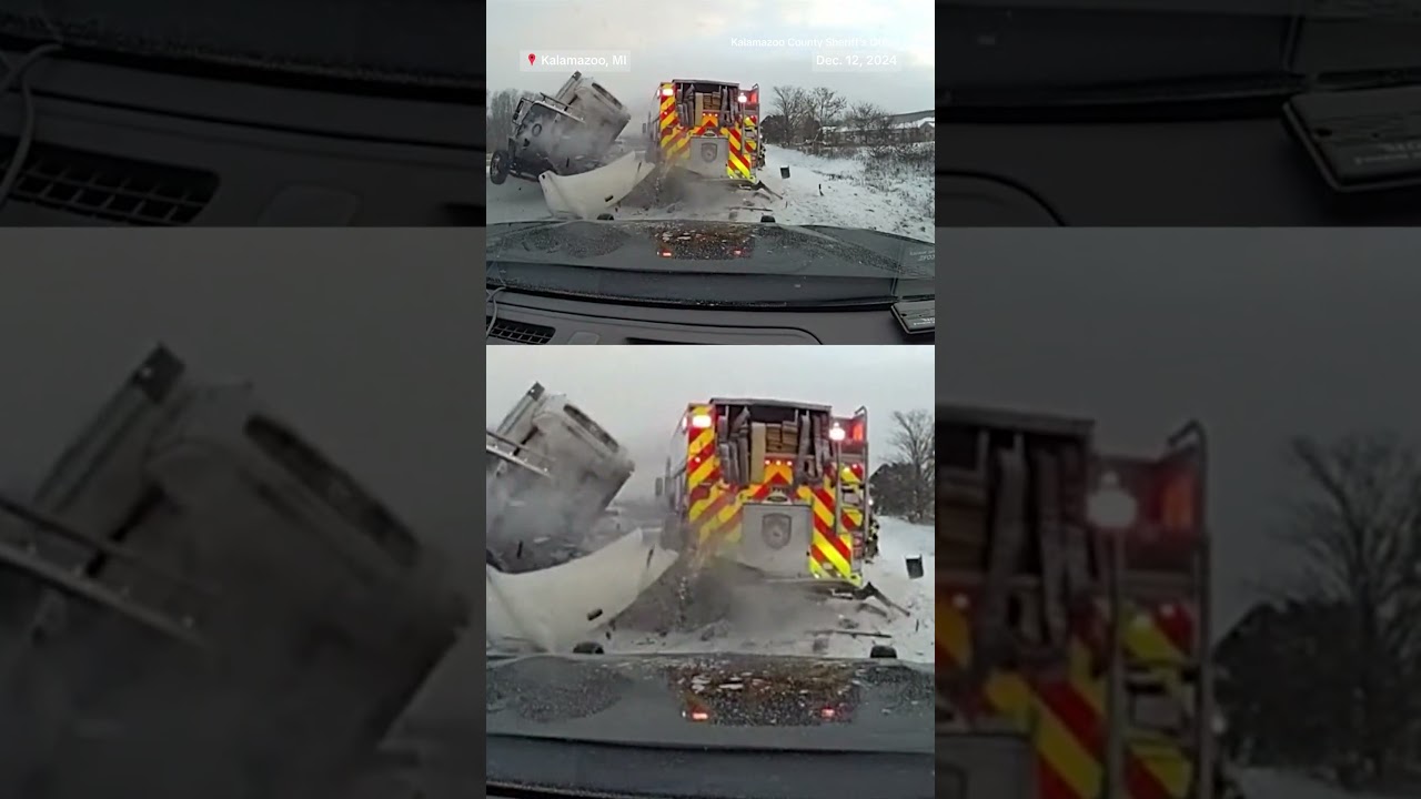Dashcam video shows the moment a truck crashed into a fire truck Dashcam video shows the moment a truck crashed into a fire truck