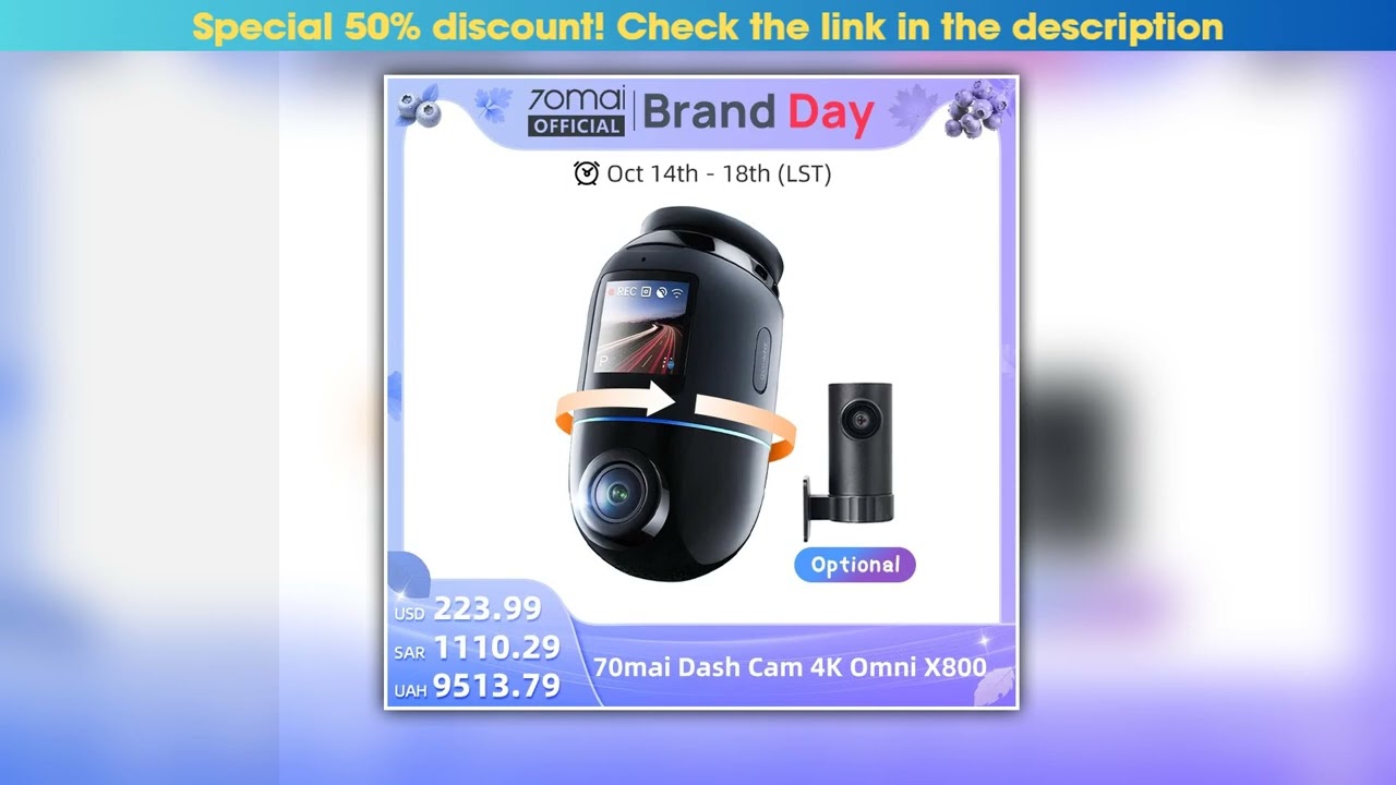 Global Version 70mai Dash Cam 4K Omni X800 360 Rotating DualChannel HDR Supported 4G Compatible
