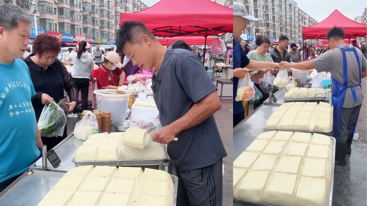 The stall sells tofu, freshly made and sold on August 30st.